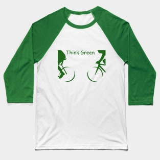 Illustration of 2 Cyclists in Green and the Words : "Think Green" Baseball T-Shirt